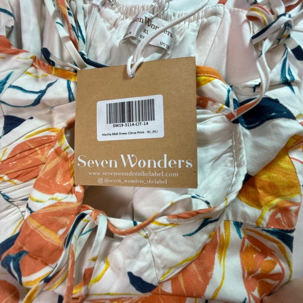 Seven Wonders Citrus Print Marilla Midi Dress Tie Strap Sundress Size XL NWT - Picture 8 of 14